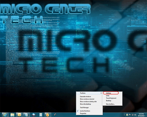 Windows 8 Taskbar Menu, Address